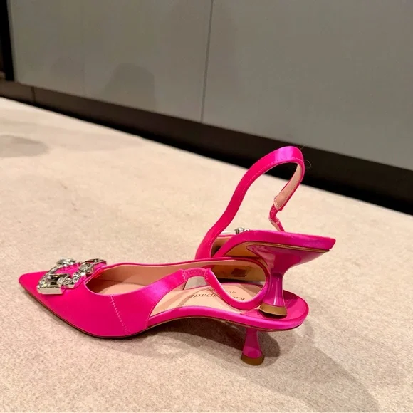 Kate Spade Hot Pink Slingback Heels with Crystal Embellishment - Picture 4 of 6